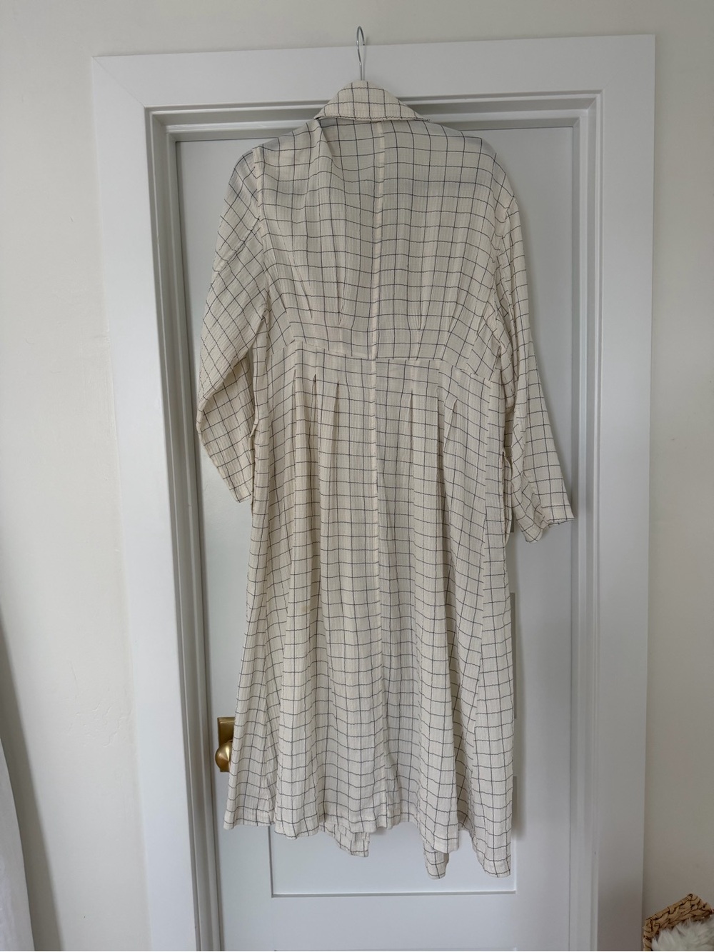 Free People Cream Windowpane Trench with Brown Buttons - Picture 6 of 6